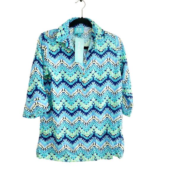 S New Escapda  Blue Green Patterned Blouse - Picture 1 of 5